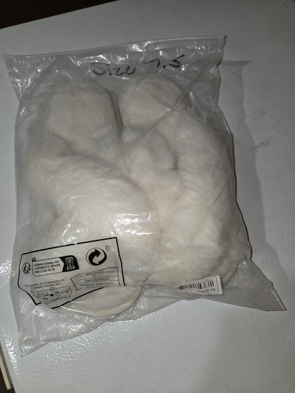 Plush White Faux Fur Slippers